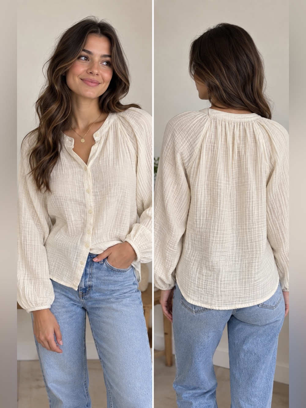 Universal Thread XS Cream Gauze Button Front Blouse Boho Cotton New no tag